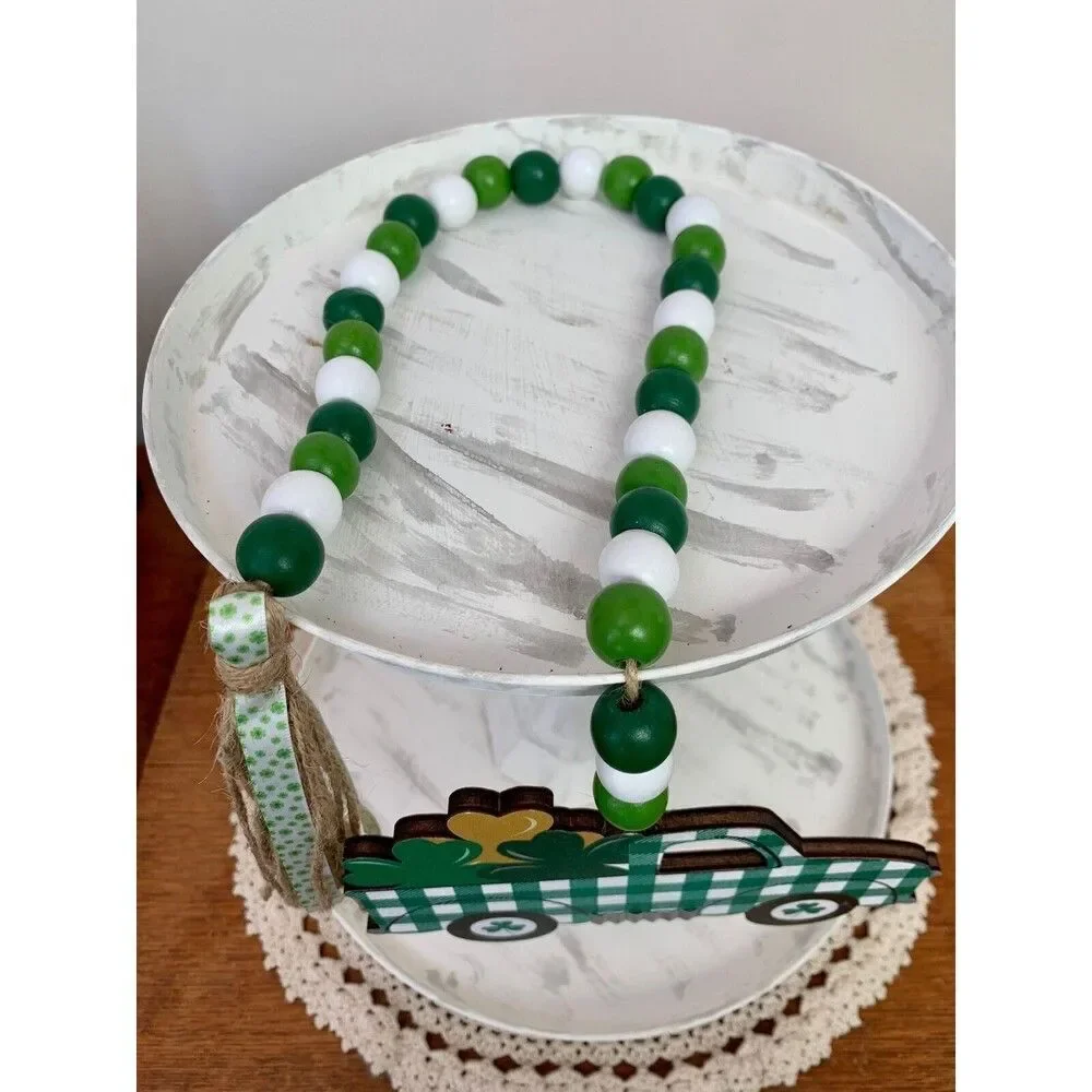 St Patrick’s Day Truck Tiered Tray Decor, St Patrick’s Day Beaded Garland Decor
